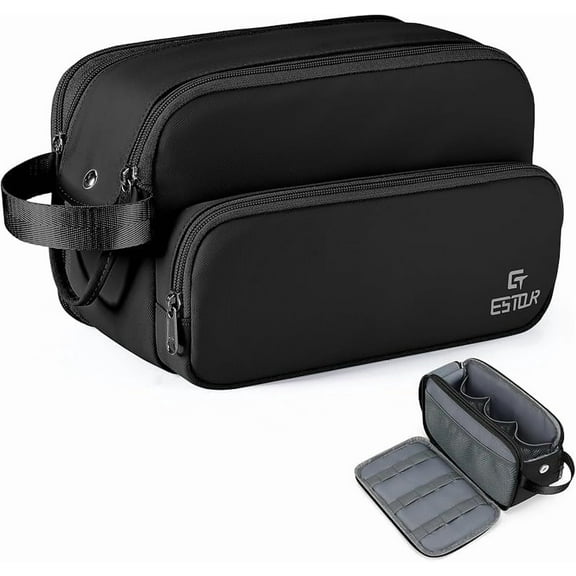 Toiletry Bag for Men, Travel Toiletry Bag Travel Essentials, Dopp Kit Water-resistant Shaving Bag,Bathroom Bag Toiletries Organizer,Classic Black(Polyster)