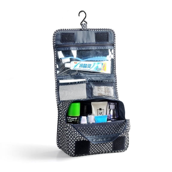 Toiletry Bag Multifunction Cosmetic Bag Portable Makeup Pouch Waterproof Travel Hanging Organizer Bag for Women Girls, Blue Flowers