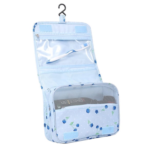 Toiletry Bag Multifunction Cosmetic Bag Portable Makeup Pouch Waterproof Travel Hanging Organizer Bag for Women Girls, Blue Flowers