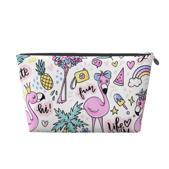 Toiletry Bag, Summer with Flamingo Leather Waterproof Travel Makeup Cosmetic Bag Organizer, Large Capacity Toiletry Bag for Travel Size Toiletries, Skin Care Bag for Women