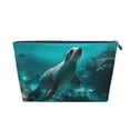 thumbnail image 1 of Toiletry Bag, Sunshine Blue Ocean Seal Leather Waterproof Travel Makeup Cosmetic Bag Organizer, Large Capacity Toiletry Bag for Travel Size Toiletries, Skin Care Bag for Women, 1 of 8