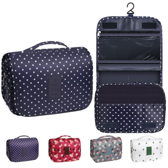 Toiletry Bag Travel Bag with Hanging Hook,Waterproof Capacity Hanging Multifunctional Makeup Bag for Toiletries,Portable Cosmetic Bag Travel Organizer for Women and Men(Navy Dot)