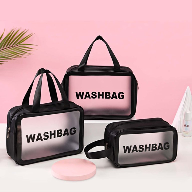 cosmetic makeup toiletry bag clear pvc travel wash waterproof pouch HAOGUAGUA Extra Large Bag, Transparent Tote Shoulder Stadium Approved, Clear Carry Makeup Artist Bag Diaper Bag (Black) : Beauty & Personal Care waterproof bag Rts Clear Pvc Bathroom Wash