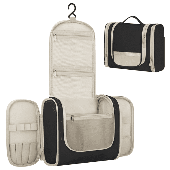 XUEYU Toiletry Bag, Travel Toiletry Bag for Women, Water-resistant Cosmetic Makeup Bag, Large Capacity Door Room Essentials Travel Organizer for Full Sized Toiletries and Cosmetics, Black