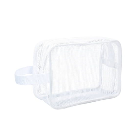 Toiletry Bag, White Mesh Portable Handheld See Through Organizer, 1 Pack Lightweight Travel Shower Makeup Storage Pouch for Men Gym Vacation Bathroom Trip Personal Care Supplies Arrangement