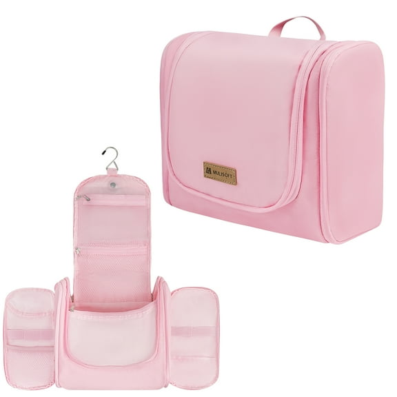Toiletry Bag for Women and Men,Water-resistant Travel Makeup Bag with Hanging Hook,Compact Travel Toiletry Organizer Bag,Shower Bag for Essentials,Dopp Kit Shaving Bag,Pink