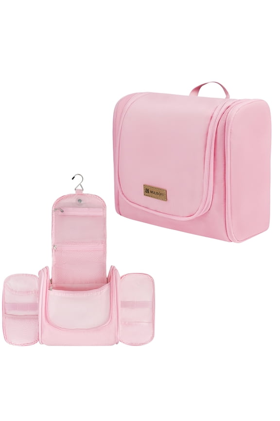 Toiletry Bag for Women and Men,Water-resistant Travel Makeup Bag with Hanging Hook,Compact Travel Toiletry Organizer Bag,Shower Bag for Essentials,Dopp Kit Shaving Bag,Pink