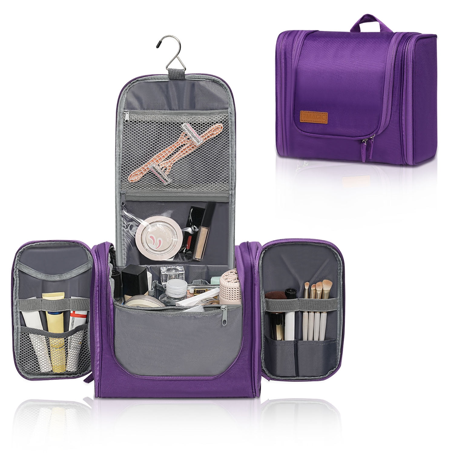 Toiletry Bag Makeup Bags 7MAGIC Toiletries Bag for Women and Men with Hanging Hook Water resistant Organizer Bag Shower Bag for Essentials Purple Walmart