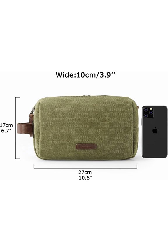Toiletry Bag for Men, Canvas Travel Toiletry Organizer Dopp Kit Water-resistant Shaving Bag (Green, Medium)