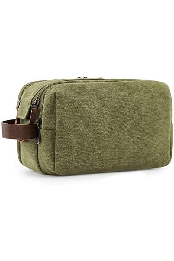Toiletry Bag for Men, Canvas Travel Toiletry Organizer Dopp Kit Water-resistant Shaving Bag for Toiletries Accessories (Green, Medium)