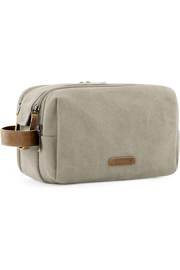 Toiletry Bag for Men, Canvas Travel Toiletry Organizer Dopp Kit Water-resistant Shaving Bag for Toiletries Accessories,Grey-Medium