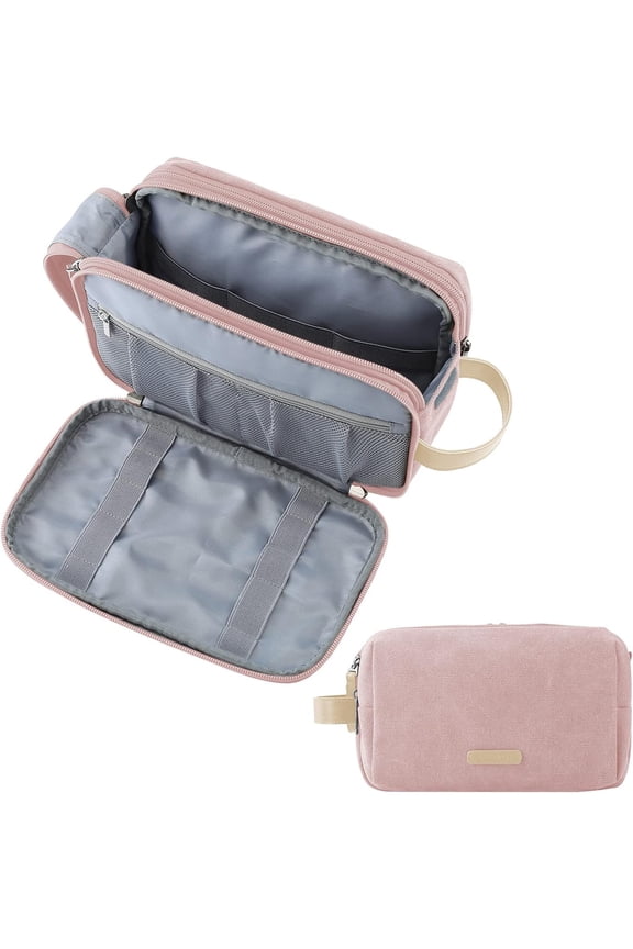 Toiletry Bag for Men, Canvas Travel Toiletry Organizer Dopp Kit Water-resistant Shaving Bag for Toiletries Accessories,Grey-Medium