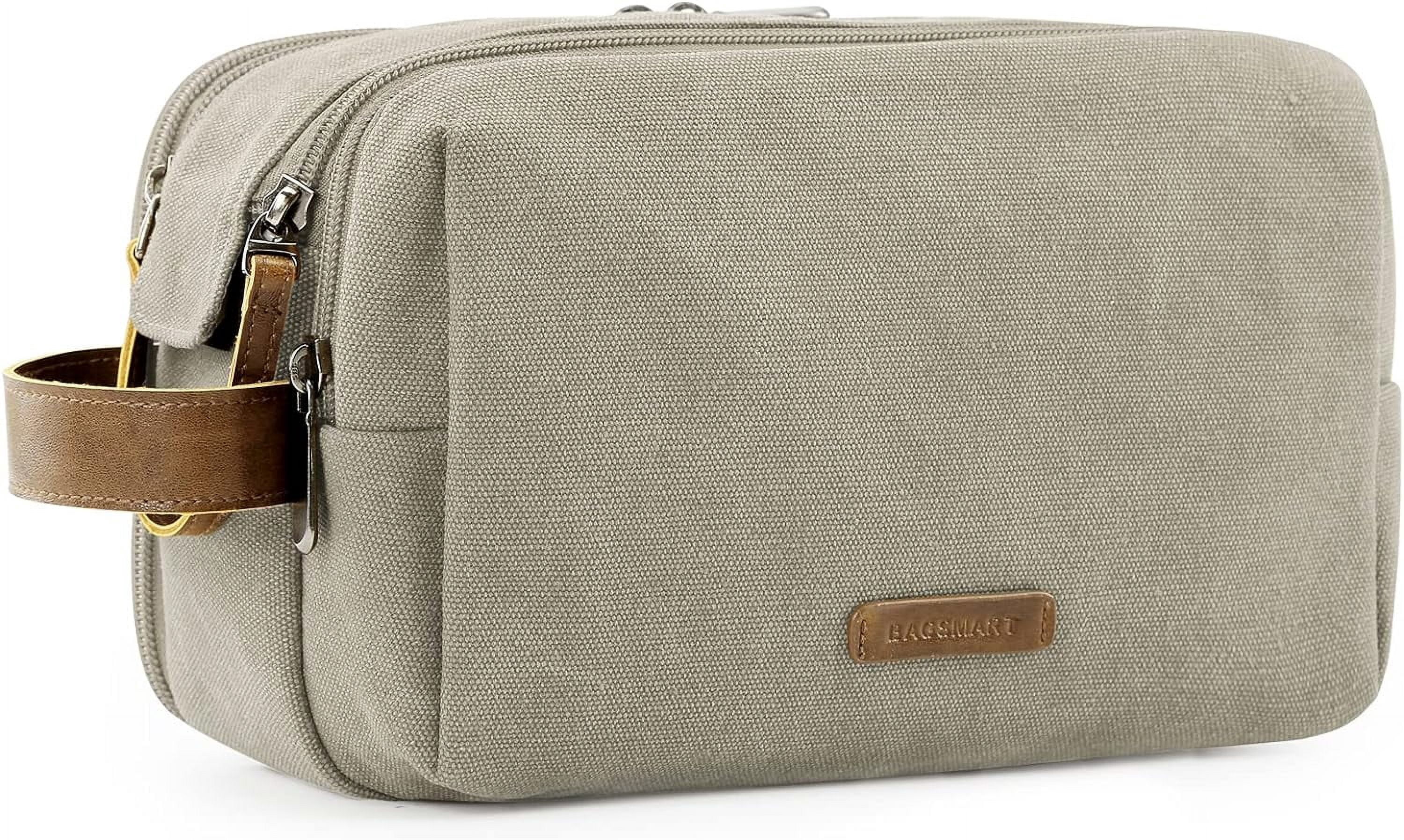 Toiletry Bag for Men, Canvas Travel Toiletry Organizer Dopp Kit Water-resistant Shaving Bag for Toiletries Accessories,Grey-Medium