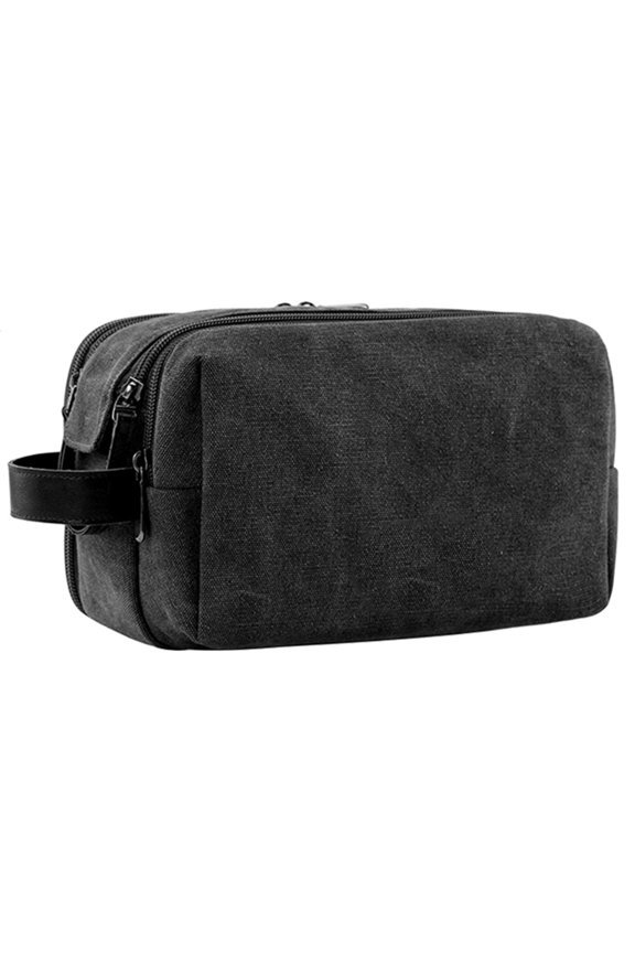 Toiletry Bag for Men, Canvas Travel Toiletry Organizer Dopp Kit Water-resistant Shaving Bag for Toiletries Accessories,black-Medium