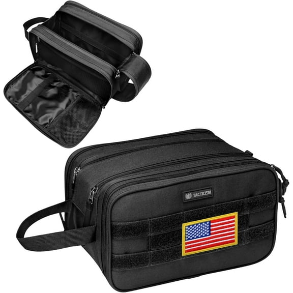 Toiletry Bag for Men - Extra Large Dry Wet Separate Dopp Kit, Tactical Molle Travel Toiletry Bag, Water-Resistant Shaving Bag for Adult, Black