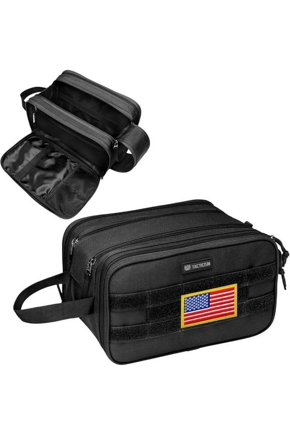 Toiletry Bag for Men - Extra Large Dry Wet Separate Dopp Kit, Tactical Molle Travel Toiletry Bag, Water-Resistant Shaving Bag for Adult, Black