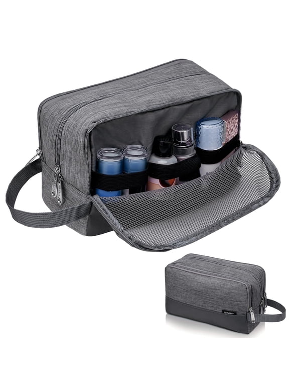 Toiletry Bag for Men Hanging Travel Dopp Kit Canvas Water Resistant Small Shave Bag Bathroom Cosmetic Organizer for Women, Denim Grey