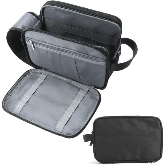 Toiletry Bag for Men Travel, Large Capacity Water-resistant Dopp Kit with Multiple Pockets, Shaving Organizer for Bathroom Essentials (Black)