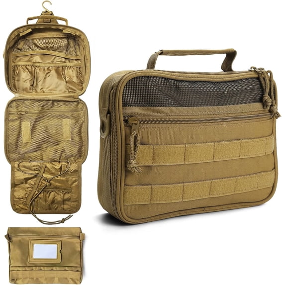 Toiletry Bag for Men Travel Toiletries Bag Tactical Hanging Organizer Dopp Kit Shaving Hygiene Bags Bathroom Brown