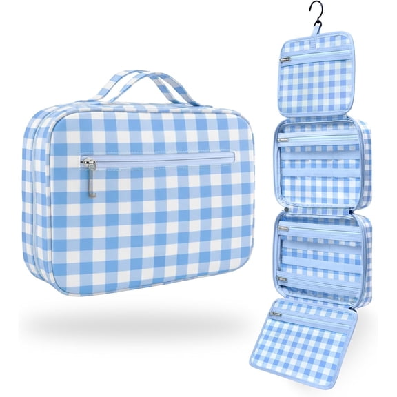 Toiletry Bag for Travelling,  Makeup Organizer Bag,  Travel Bags for Women, Makeup Case Toiletries Organizer Hygiene Bathroom Shower  - Blue Gingham