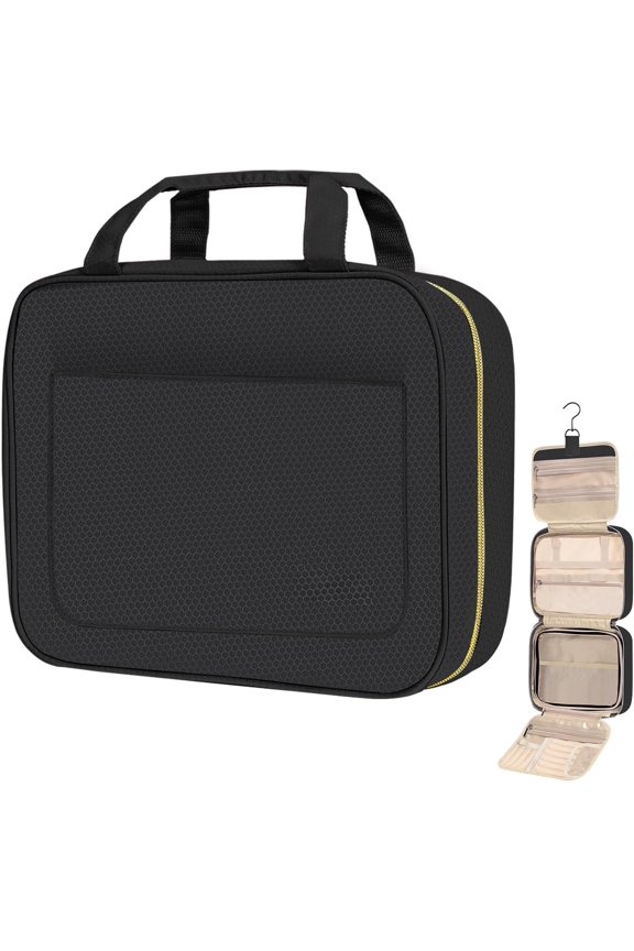Toiletry Bag for Women, Large  Travel Toiletry Bag with  Hook,Water-resistant Makeup Bag  Organizer for Full Sized Toiletries, Accessories(Black)