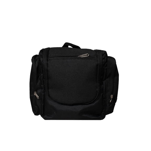 Toiletry Travel Bag Hanging Case Nylon with Zipper Pockets, Black, 11x10 Inches