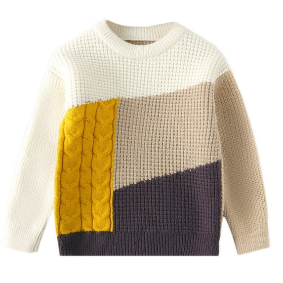 Toimothcn Baby Boys Girls Sweater Long Sleeve Crew Neck Casual Patchwork Color Pullover Sweater Warm Soft Fall Winter Knitted Sweaters Comfy Kids Clothes