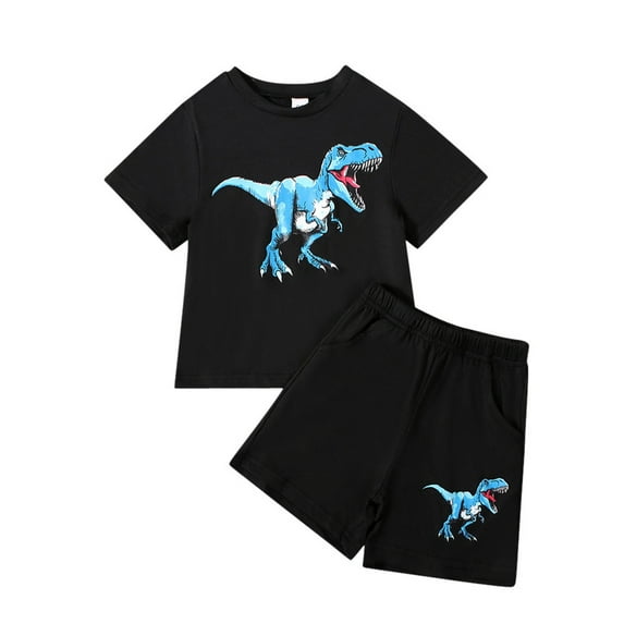 Toimothcn Baby Boys Outfit Sets Short Sleeve Cartoon Dinosaur Printed Tees + Stretchy Shorts 2Pcs Summer Clothes Sets Cool Loose Fit Kids Outfit Sets Breathable Kids Dailywear