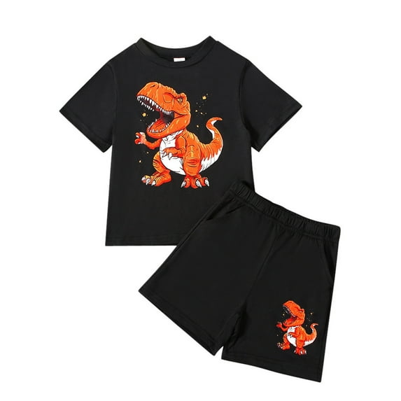 Toimothcn Baby Boys Outfit Sets Short Sleeve Cartoon Dinosaur Printed Tees + Stretchy Shorts 2Pcs Summer Clothes Sets Cool Loose Fit Kids Outfit Sets Breathable Kids Dailywear