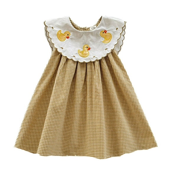 Toimothcn Baby Girls Dresses Sleeveless Cartoon Duck Printed Plaid Dress Soft Breathable Summer Dresses Lovely Girl's Sundress