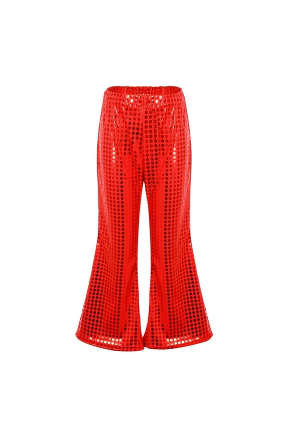 Baby Girls Pants Casual Glitter Sequins Flared Jeans Slim Stretchy Waist Soft Fashion Carnival Stage Performance Trousers