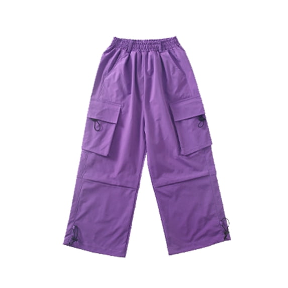 Toimothcn Baby Girls Pants Casual Solid Color Cargo Pants Wide Leg Stretchy Waist Soft Fashion Hip Pop Trousers