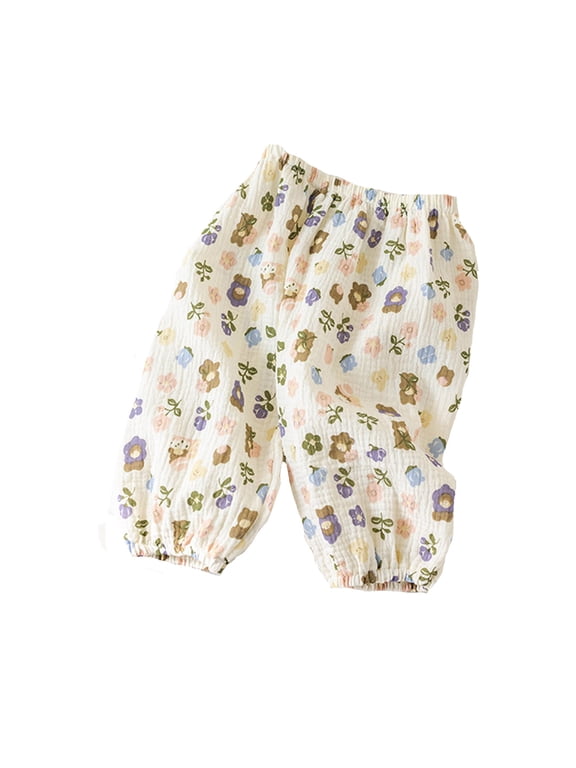 Baby Girls Pants Cute Cartoon Printed Cotton Pants Wide Leg Stretchy Waist Soft Fashion Trousers 18-24 Months
