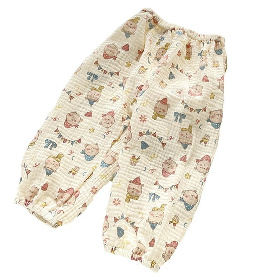 Toimothcn Baby Girls Pants Cute Cartoon Printed Cotton Pants Wide Leg Stretchy Waist Soft Fashion Trousers 6-7 Years