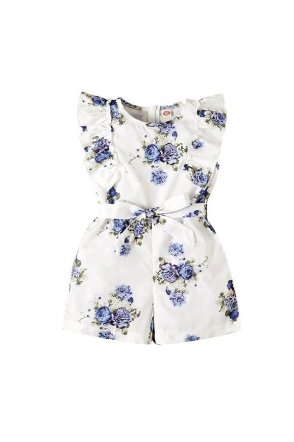 Baby Girls Romper Jumpsuits Ruffled Sleeve Casual Floral Printed Romper Breathable Loose Fit Jumpsuits 9-12 Months