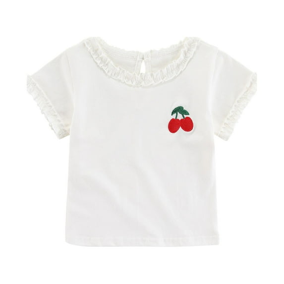 Toimothcn Baby Girls T-Shirts Cute Sweet Cherry Printed Short Sleeve Crew Neck Tops Barethable Relaxed Fit Shirt Tops 18-24 Months