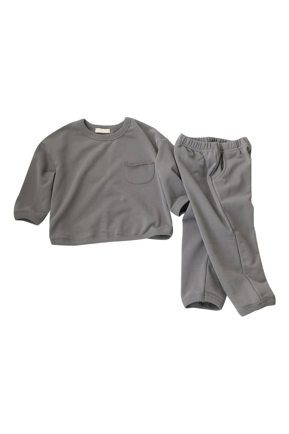 Back To School Sets For Toddler Boys Long Sleeve Simple Solid Color Cotton Sweatshirt Pants Warm Loose Fit 2Pcs Outfits Set Childrens Dailywear