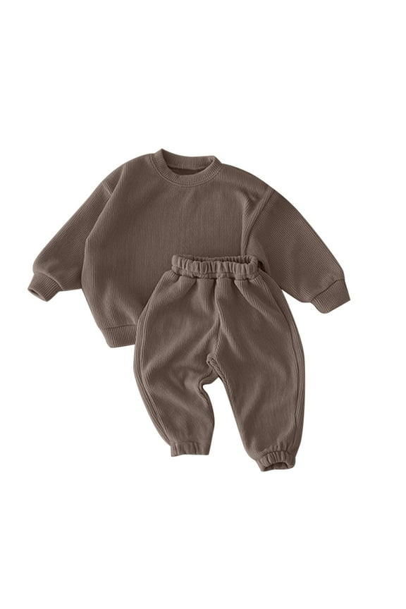 Back To School Sets For Toddler Boys Long Sleeve Simple Solid Color Cotton Sweatshirt Pants Warm Loose Fit 2Pcs Outfits Set Comfy Kids Clothing