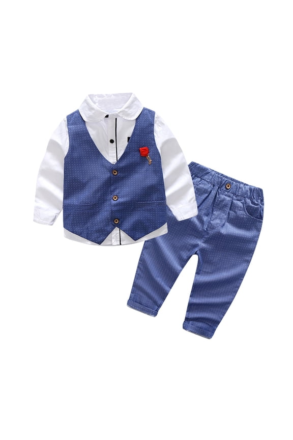 Back To School Sets For Toddler Boys Long Sleeve Simple Solid Color Lapel Button Down Shirt Pants With Vest Cool Handsome Slim Fit 3Pcs Outfits Set Comfy Kids Clothing