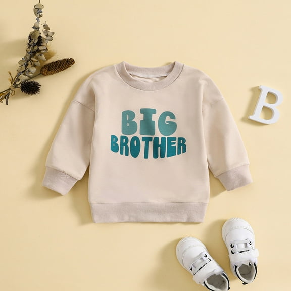 Toimothcn Boy's T-Shirts Cute Letter Printed Big Brother Fall Long Sleeve Pullover T Shirts Crew Neck Comfortable Loose Fit Shirt Tops Comfy Toddlers Clothing