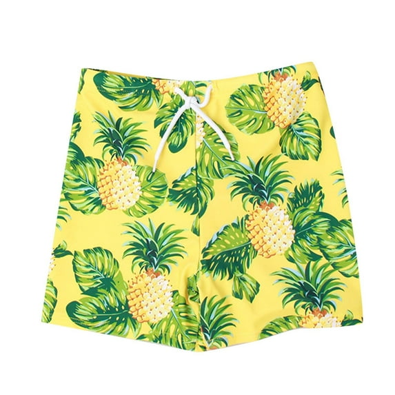 Toimothcn Boys Swim Shorts Casual Hawaiian Pineapple Printed Compression Swim Trunks With Waist Drawstring Quickly Dry Soft Swim Shorts 10-11 Years