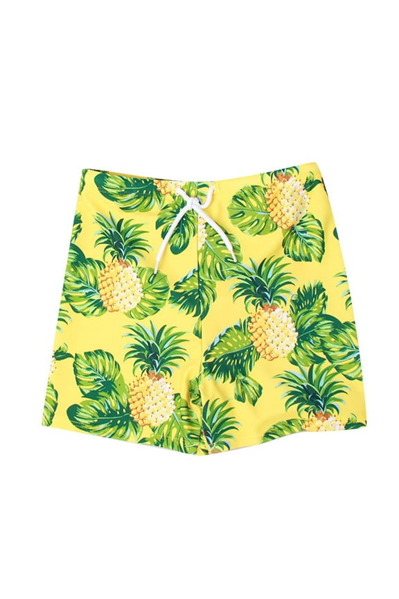 Boys Swim Shorts Casual Hawaiian Pineapple Printed Compression Swim Trunks With Waist Drawstring Quickly Dry Soft Swim Shorts 10-11 Years