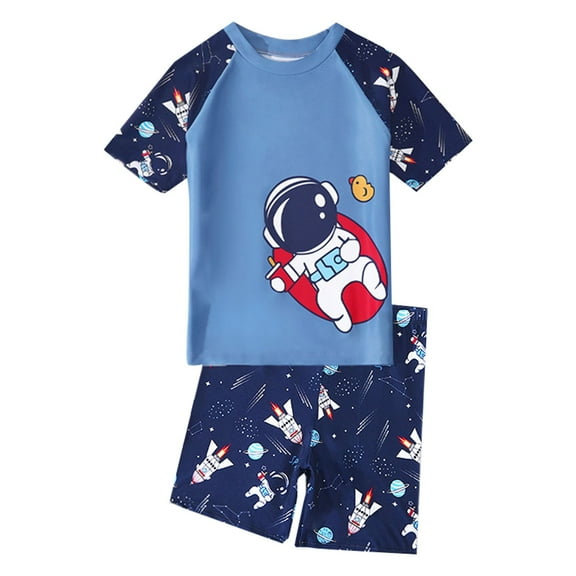 Toimothcn Boys Swimsuits Short Sleeve Cartoon Astronaut Printed Compression 2 Peice Bathing Suit Quickly Dry Soft Swimwear 3-4 Years