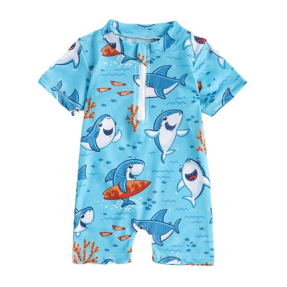 Toimothcn Boys Swimsuits Short Sleeve Cute Cartoon Shark Printed One Peice Bathing Suit Quickly Dry Soft Swimwear 18-24 Months