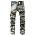 thumbnail image 1 of Toimothcn Casual Jeans For Men Distressed Stretch Camo Printed Straight Leg Casual Washed Jeans With Pockets Breathable Slim Fit Leisure Mens Clothes, 1 of 8