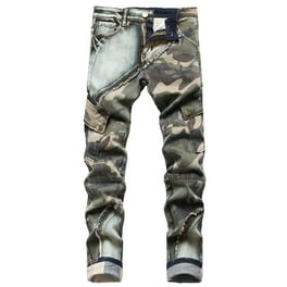 天*軍様 外でアメに撃たれる。 22cm✖️16acmパネルキャンバス Victorious Mens Camouflage Skinny Fit Jeans AR169 - BLACK