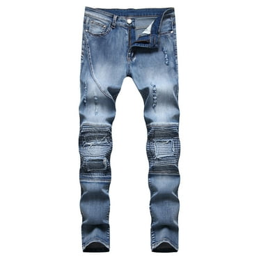 Toimothcn Casual Jeans For Men Distressed Stretch Simple Printed Straight Leg Casual Washed Jeans With Pockets Breathable Slim Fit Handsome Dailywear