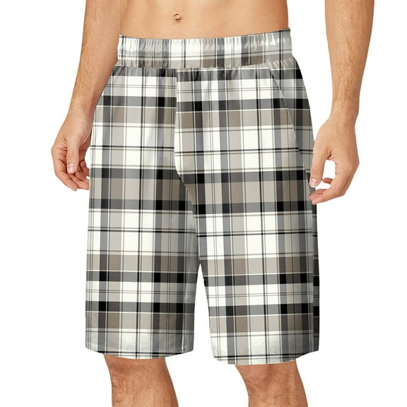 Toimothcn Casual Plaid Pajamas Shorts With Pockets Drawstring Trend Loose Fit Oversized Elastic Waist Sleepwear Shorts Cosy Men'S Sleeping Clothes
