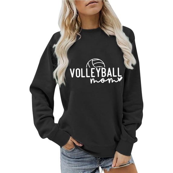 Toimothcn Casual Womens Sweatshirts Oversized Volleyball Letter Printed Hoodies Crewneck Long Sleeve Warm Loose Fit Sweatshirts Comfy Womens Clothes