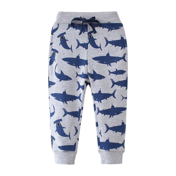 Toimothcn Children Kids Pants Cute Cartoon Shark Printed Sports Pants Stretchy Waist Wide Leg Soft Loose Fit Active Joggers Comfy Boy'S Dailywear